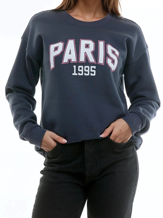 Urban Social Sweaters - Urban Social Paris 1995 Graphic Crewneck Sweater - Navy